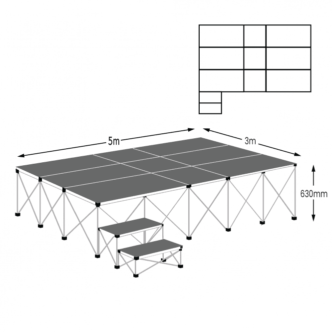 Ultralight Stage Package C Width5000 x Depth3000 x Height600mm Anthracite Grey Carpet