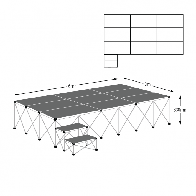 Ultralight Stage Package D Width6000 x Depth3000 x Height600mm Anthracite Grey Carpet