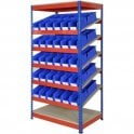 KanBan Shelving KIT 01 H1830 x W915 x D610mm with 5 Sloping Shelves & 60 Bin30