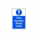 Fire Escape Keep Clear Sign 300 x 200mm - Self Adhesive Vinyl
