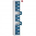 10 Door Tablet Store & Charge Locker with Vision Doors fitted with Standard 3 Pin Sockets H1780 x W305 x D370mm