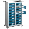 16 Door Tablet Store & Charge Trolley with Vision Doors fitted with Standard 3 Pin Sockets H1050 x W800 x D370mm