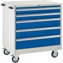 5 Drawer Mobile Cabinet - H980 x W900 x D650mm - 2x100mm, 2x150mm, 1x200mm