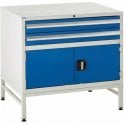 Under Bench Cupboards on Stands with 2 Drawers - H825 x W900 x D650mm - 2x100mm, 1x300mm