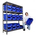 Rivet 45 Shelving H1800 x W1500 x D450mm 4 Shelf Level 300kg UDL with 24 Boulder 5 Picking Bins