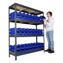 Rivet 45 Shelving H1800 x W1500 x D450mm 4 Shelf Level 300kg UDL with 96 Boulder 3 Picking Bins
