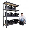 Rivet 45 Shelving H1800 x W1500 x D450mm 4 Shelf Level 300kg UDL with 9 Boulder MAX 7 Picking Bins