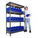 Rivet 45 Shelving H1800 x W1200 x D450mm 4 Shelf Level 250kg UDL with 72 Boulder 3 Picking Bins