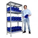Galvanised Mesh Shelving H1800 x W900 x D450mm 4 Shelf Level 300kg UDL with 48 Boulder 3 Picking Bins