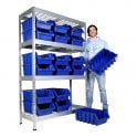 Galvanised Mesh Shelving H1800 x W1200 x D450mm 4 Shelf Level 300kg UDL with 18 Boulder 5 Picking Bins