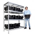 Galvanised Mesh Shelving H1800 x W1500 x D600mm 4 Shelf Level 400kg UDL with 18 Boulder MAX 6 Picking Bins