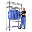 Stellar MOBILE Chrome Wire Garment Racking Single Rail H2050 x W1220 x D460mm 4 Shelf Level 220kg UDL + 1 Hanging Rail (shown above)