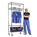 Stellar MOBILE Chrome Wire Garment Racking Single Rail H2050 x W915 x D460mm 4 Shelf Level 270kg UDL + 1 Hanging Rail + 2 Boulder MAX 7 Picking Bins (shown above)