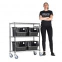 Stellar Chrome Wire Trolley H1050 x W915 x D355mm 3 Shelf Level 100kg UDL with 4 Boulder MAX 6 Picking Bins