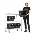 Stellar Chrome Wire Trolley H1050 x W915 x D460mm 3 Shelf Level 100kg UDL with 4 Boulder MAX 7 Picking Bins