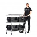 Stellar Chrome Wire Trolley H1050 x W915 x D610mm 3 Shelf Level 100kg UDL with 8 Boulder MAX 6 Picking Bins