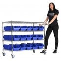 Stellar Chrome Wire Trolley H1050 x W1220 x D610mm 4 Shelf Level 75kg UDL with 30 Boulder 4 Picking Bins
