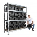 BULLRACK RIVET Longspan Shelving H2000 x W1800 x D600mm 4 Chipboard Shelf Level 600kg UDL with 40 Boulder MAX 6 Picking Bins