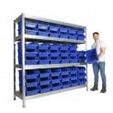 BULLRACK RIVET Longspan Shelving H2000 x W2100 x D600mm 4 Chipboard Shelf Level 600kg UDL with 48 Boulder 5 Picking Bins