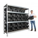 BULLRACK RIVET Longspan Shelving H2000 x W2100 x D600mm 4 Chipboard Shelf Level 600kg UDL with 50 Boulder MAX 6 Picking Bins