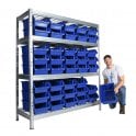 BULLRACK RIVET Longspan Shelving H2000 x W1800 x D600mm 4 Wire Mesh Shelf Level 600kg UDL with 40 Boulder 5 Picking Bins