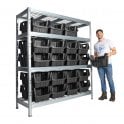 BULLRACK RIVET Longspan Shelving H2000 x W1800 x D600mm 4 Wire Mesh Shelf Level 600kg UDL with 40 Boulder MAX 6 Picking Bins