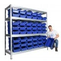 BULLRACK RIVET Longspan Shelving H2000 x W2100 x D600mm 4 Wire Mesh Shelf Level 600kg UDL with 48 Boulder 5 Picking Bins