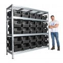BULLRACK RIVET Longspan Shelving H2000 x W2100 x D600mm 4 Wire Mesh Shelf Level 600kg UDL with 50 Boulder MAX 6 Picking Bins