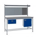 KIT C: Square Tube Workbench - Laminate Top H.840 W.1200 D.750 - Single Drawer, Storage Cupboard, 760mm Rear Support Posts, Louvre Panel & Laminate Upper Shelf