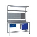 KIT E: Square Tube Workbench - Laminate Top H.840 W.1200 D.750 - Single Drawer, Storage Cupboard, 1180mm Rear Support Posts, Service Duct Worktop Fitting, Light & Tool Rail Support, 3 Setting LED Light 30 Watt, Louvre Panel & Laminate Upper Shelf