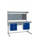 KIT D: Cantilever Workbench - Laminate Top H.840 W.1200 D.750 - Storage Cupboard, Triple Drawer Unit, 760mm Rear Support Posts, Louvre Panel & Laminate Upper Shelf