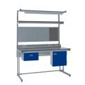 KIT E: Cantilever Workbench - Laminate Top H.840 W.1200 D.750 - Single Drawer, Storage Cupboard, 1180mm Rear Support Posts, Service Duct Worktop Fitting, Light & Tool Rail Support, 3 Setting LED Light 30 Watt, Louvre Panel & Laminate Upper Shelf