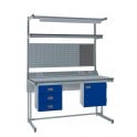 KIT F: Cantilever Workbench - Laminate Top H.840 W.1200 D.750 - Storage Cupboard, Triple Drawer Unit, 1180mm Rear Support Posts, Service Duct Worktop Fitting, Light & Tool Rail Support, 3 Setting LED Light 30 Watt, Louvre Panel & Laminate Upper Shelf