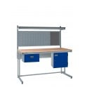 KIT C: Cantilever Workbench - Beech Top H.840 W.1200 D.750 - Single Drawer, Storage Cupboard, 760mm Rear Support Posts, Louvre Panel & Beech Upper Shelf