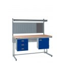 KIT D: Cantilever Workbench - Beech Top H.840 W.1200 D.750 - Storage Cupboard, Triple Drawer Unit, 760mm Rear Support Posts, Louvre Panel & Beech Upper Shelf