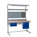 KIT E: Cantilever Workbench - Beech Top H.840 W.1200 D.750 - Single Drawer, Storage Cupboard, 1180mm Rear Support Posts, Service Duct Worktop Fitting, Light & Tool Rail Support, 3 Setting LED Light 30 Watt, Louvre Panel & Beech Upper Shelf