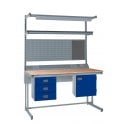 KIT F: Cantilever Workbench - Beech Top H.840 W.1200 D.750 - Storage Cupboard, Triple Drawer Unit, 1180mm Rear Support Posts, Service Duct Worktop Fitting, Light & Tool Rail Support, 3 Setting LED Light 30 Watt, Louvre Panel & Beech Upper Shelf