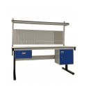 KIT C: Electric Height Adjustable Workbench - Laminate Top H.840 W.1200 D.750 - Single Drawer, Storage Cupboard, 760mm Rear Support Posts, Louvre Panel & Laminate Upper Shelf