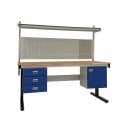 KIT D: Electric Height Adjustable Workbench - Beech Top H.840 W.1200 D.750 - Storage Cupboard, Triple Drawer Unit, 760mm Rear Support Posts, Louvre Panel & Beech Upper Shelf