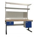 KIT E: Electric Height Adjustable Workbench - Beech Top H.840 W.1200 D.750 - Single Drawer, Storage Cupboard, 1180mm Rear Support Posts, Service Duct Worktop Fitting, Light & Tool Rail Support, 3 Setting LED Light 30 Watt, Louvre Panel & Beech Upper Shelf