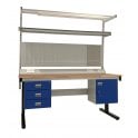 KIT F: Electric Height Adjustable Workbench - Beech Top H.840 W.1200 D.750 - Storage Cupboard, Triple Drawer Unit, 1180mm Rear Support Posts, Service Duct Worktop Fitting, Light & Tool Rail Support, 3 Setting LED Light 30 Watt, Louvre Panel & Beech Upper 