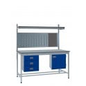 KIT D: Square Tube ESD Workbench - Lamstat Top H.840 W.1200 D.750 - Storage Cupboard, Triple Drawer Unit, 760mm Rear Support Posts, Louvre Panel & Lamstat Upper Shelf