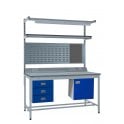 KIT F: Square Tube ESD Workbench - Lamstat Top H.840 W.1200 D.750 - Storage Cupboard, Triple Drawer Unit, 1180mm Rear Support Posts, Service Duct Worktop Fitting, Light & Tool Rail Support, 3 Setting LED Light 30 Watt, Louvre Panel & Lamstat Upper Shelf
