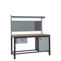KIT C: Heavy Duty Workbench - Beech Top H.840 W.1200 D.750 - Single Drawer, Storage Cupboard, 760mm Rear Support Posts, Louvre Panel & Beech Upper Shelf