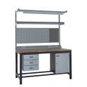 KIT F: Heavy Duty Workbench - Beech Top H.840 W.1200 D.750 - Storage Cupboard, Triple Drawer Unit, 1180mm Rear Support Posts, Service Duct Worktop Fitting, Light & Tool Rail Support, 3 Setting LED Light 30 Watt, Louvre Panel & Beech Upper Shelf