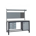 KIT D: Heavy Duty Workbench - Laminate Top H.840 W.1200 D.750 - Storage Cupboard, Triple Drawer Unit, 760mm Rear Support Posts, Louvre Panel & Laminate Upper Shelf