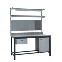 KIT E: Heavy Duty Workbench - Laminate Top H.840 W.1200 D.750 - Single Drawer, Storage Cupboard, 1180mm Rear Support Posts, Service Duct Worktop Fitting, Light & Tool Rail Support, 3 Setting LED Light 30 Watt, Louvre Panel & Laminate Upper Shelf