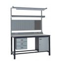 KIT F: Heavy Duty Workbench - Laminate Top H.840 W.1200 D.750 - Storage Cupboard, Triple Drawer Unit, 1180mm Rear Support Posts, Service Duct Worktop Fitting, Light & Tool Rail Support, 3 Setting LED Light 30 Watt, Louvre Panel & Laminate Upper Shelf