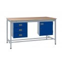 KIT B: Square Tube Workbench - Beech Top H.840 W.1200 D.750 - Storage Cupboard & Triple Drawer Unit