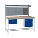 KIT C: Square Tube Workbench - Beech Top H.840 W.1200 D.750 - Single Drawer, Storage Cupboard, 760mm Rear Support Posts, Louvre Panel & Beech Upper Shelf